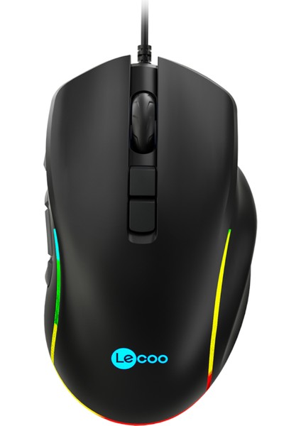 Lenovo Lecoo MS140 Kablolu RGB LED Aydınlatmalı 6400DPI 10 Makro Tuşlu 500Hz Gaming Mouse Siyah