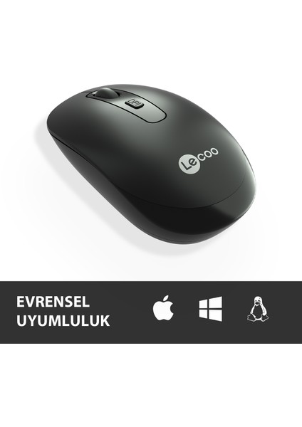 Lenovo Lecoo WS205 Kablosuz 1600DPI 4 Tuşlu Optik Mouse Siyah