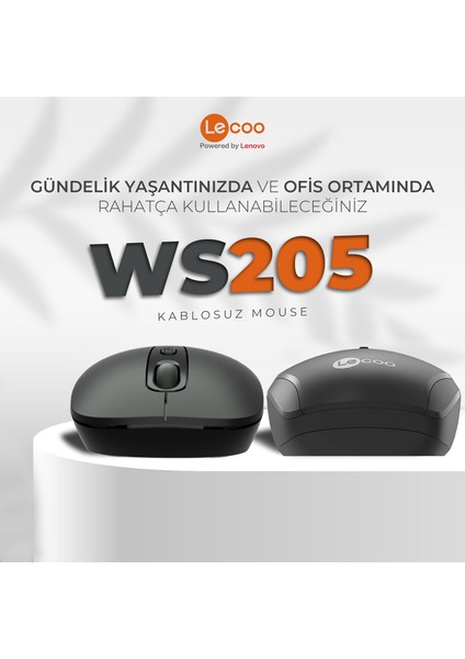 Lenovo Lecoo WS205 Kablosuz 1600DPI 4 Tuşlu Optik Mouse Siyah