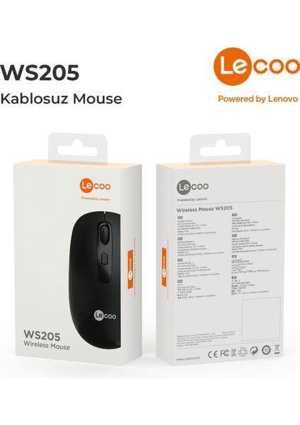 Lenovo Lecoo WS205 Kablosuz 1600DPI 4 Tuşlu Optik Mouse Siyah