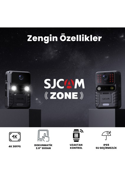 SJCAM A50 GPS Ultra Gece Görüşü H.265 Vücut Kamerası Güvenlik Polis Ekipmanı IP65 4K UHD Video 2” Dokunmatik Ekran 2250mAh Batarya 20MP Siyah