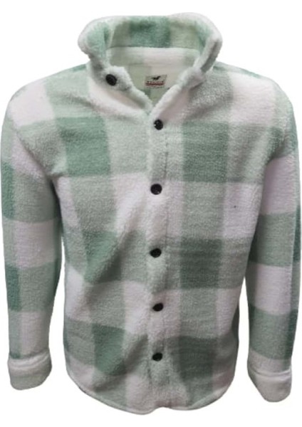 Y00789 Erkek Kareli Kuzu Peluş Gömlek - Y00789 - Yeşil - ST00789-YEŞIL-XXL