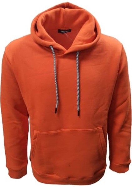 Cool T01128 Erkek Pamuklu Kapüşonlu Şardonlu Üç Iplik Sweatshirt - T01128 - Oranj - ST01128-ORANJ-XL