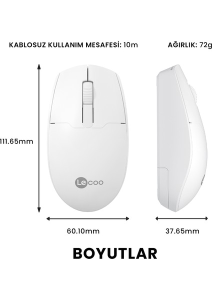 WS204 Kablosuz 1200DPI 3 Tuşlu Optik Mouse Beyaz