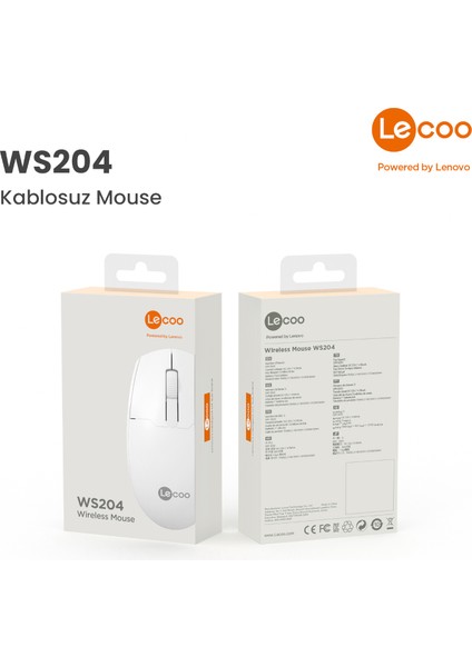 WS204 Kablosuz 1200DPI 3 Tuşlu Optik Mouse Beyaz