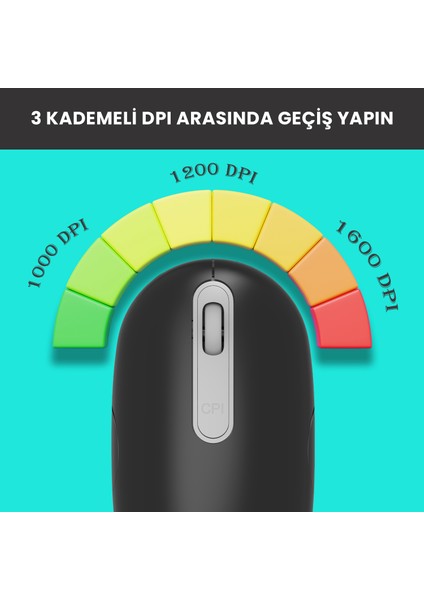 WS207 Şarj Edilebilir Kablosuz 1600DPI 4 Tuşlu Sessiz Kompakt Optik Mouse Siyah