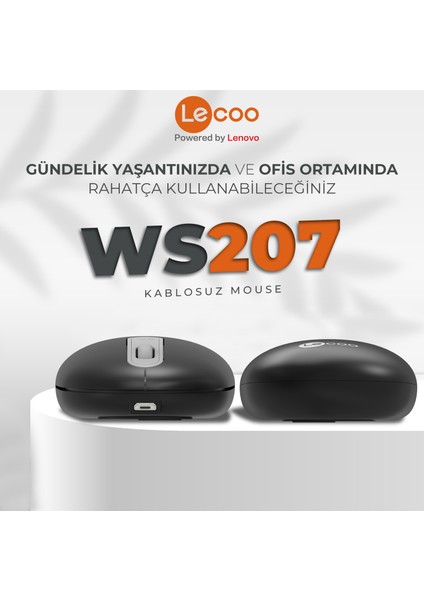 WS207 Şarj Edilebilir Kablosuz 1600DPI 4 Tuşlu Sessiz Kompakt Optik Mouse Siyah