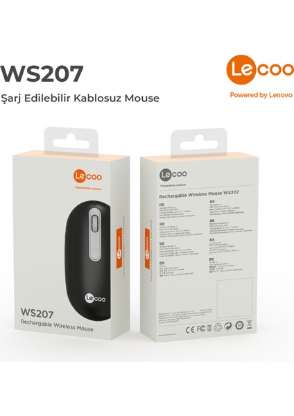 WS207 Şarj Edilebilir Kablosuz 1600DPI 4 Tuşlu Sessiz Kompakt Optik Mouse Siyah