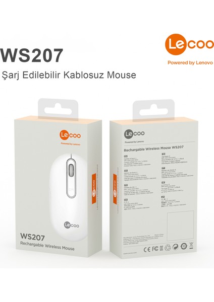 WS207 Şarj Edilebilir Kablosuz 1600DPI 4 Tuşlu Sessiz Kompakt Optik Mouse Beyaz