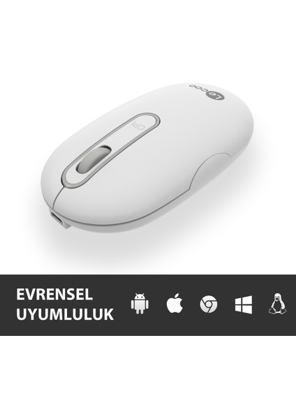 WS207 Şarj Edilebilir Kablosuz 1600DPI 4 Tuşlu Sessiz Kompakt Optik Mouse Beyaz