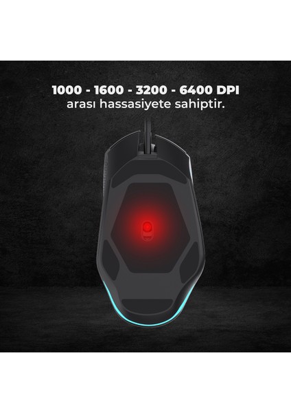 Lenovo Lecoo MG1101 Kablolu RGB LED Aydınlatmalı 6400DPI 8 Tuşlu Gaming Mouse Siyah