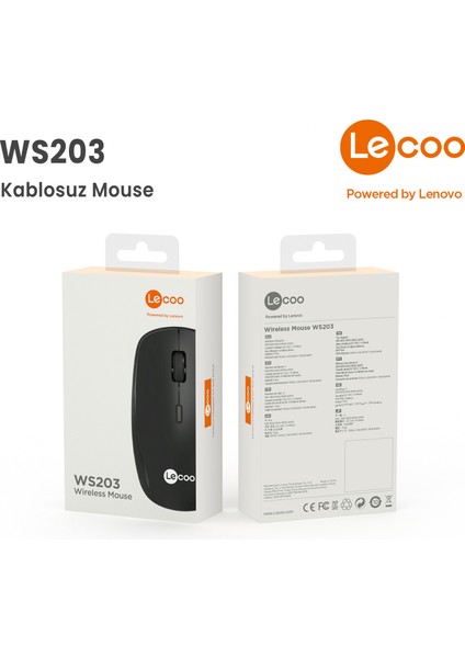 Lenovo Lecoo WS203 Kablosuz 2400DPI 4 Tuşlu Optik Mouse Siyah