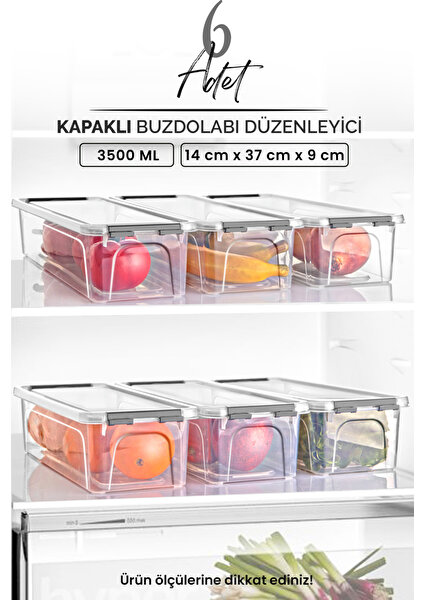 Kitchen Life 6'lı Kilitli Kapaklı Buzdolabı Düzenleyici - Dolap Içi Düzenleyici -Saklama Kutusu 3500 ml