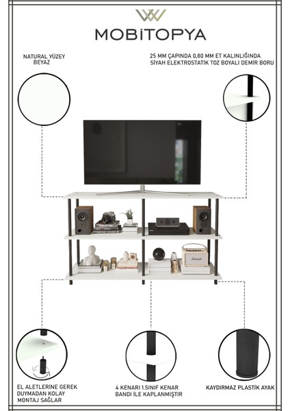 Çevir Kur 150 cm Tv Sehpası, Tv Ünitesi Beyaz