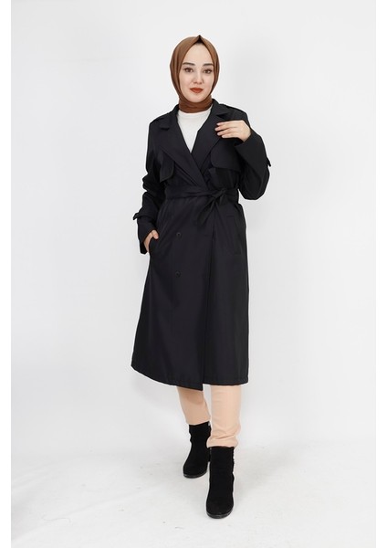 Bycoolest Butik 11010 Bycoolest Butik Kumaş Beli Bağlamalı Orta Boy Trençkot