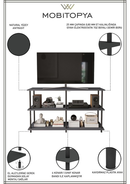 Çevir Kur 150 cm Tv Sehpası, Tv Ünitesi Antrasit