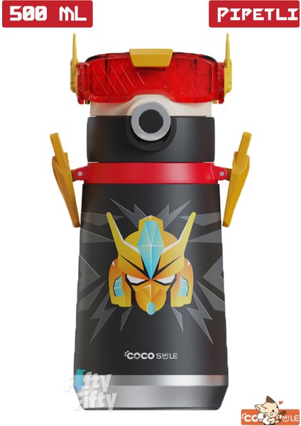 Cocosmile Özel Kutulu 500 ml Pipetli Çelik Termos Boyun Askılı 4 Farklı Robot Modeli CS0001