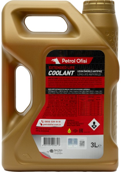 Petrol Ofisi Kırmızı Antifriz Extended Life Coolant 3 Litre. -52 °c (Üretim Yılı: 2023)