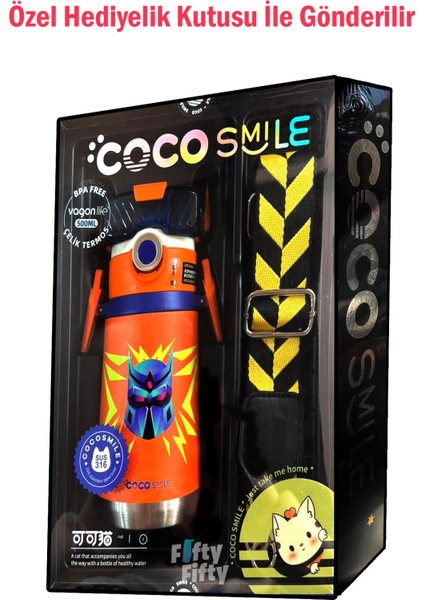 Cocosmile Özel Kutulu 500 ml Pipetli Çelik Termos Boyun Askılı 4 Farklı Robot Modeli CS0001