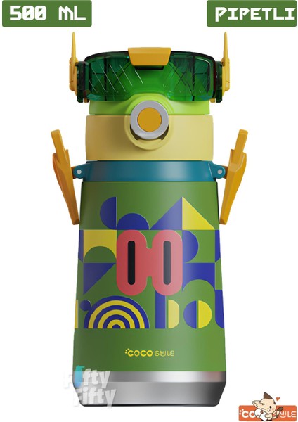 Cocosmile Özel Kutulu 500 ml Pipetli Çelik Termos Boyun Askılı 4 Farklı Robot Modeli CS0001