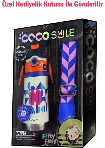 Cocosmile Özel Kutulu 500 ml Pipetli Çelik Termos Boyun Askılı 4 Farklı Robot Modeli CS0001