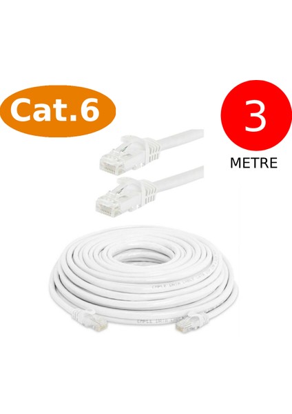 Cat6 Network Internet Ethernet Bilgisayar Kablosu RJ45 - RJ45 3 Metre Patch Kablo