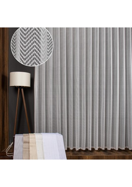 Taç Balık Sırtı Desen 1/2,5 Normal Pile Tül Perde Tek Kanat - Ekru - Vizon 100 x 250 cm