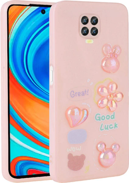 Case 4u Xiaomi Redmi Note 9s Kılıf Kabartma Figürlü Parlak Toys Silikon Pembe