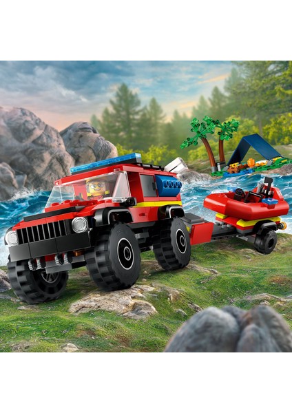 ® City 4x4 Kurtarma Botlu İtfaiye Kamyonu 60412 - 5 Yaş & Üzeri Çocuklar için Yaratıcı Oyuncak Yapım Seti (301 Parça)