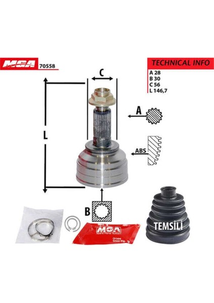 70558 70558 Aks Kafası Dış Mazda 626 98-02 28×30×56