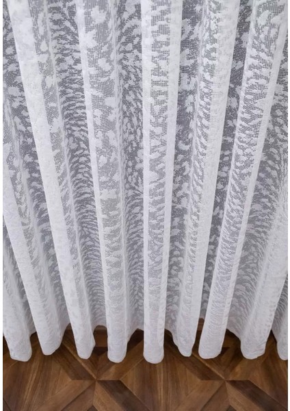 Taç 1/3 Sık Pile Jakar Tül Perde Tek Kanat - Ekru - Vizon 120 x 260 cm