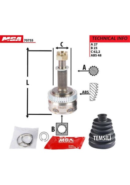 70755 70755 Aks Kafası Dış Absli Tucson 04-10 27X23X62.2XABS-48