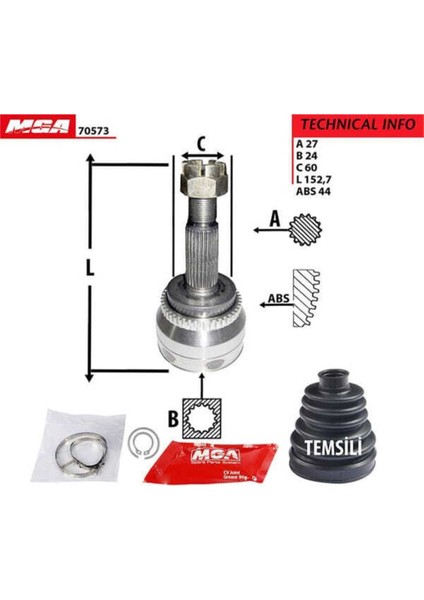 70573 70573 Aks Kafası Dış Absli Cerato 04-10 1.5 Crdı 1.6 Crdı 27X24X60-44