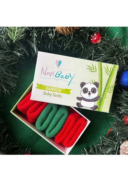 3'Lü Bambu Yenidoğan Bebek Çorap Christmas