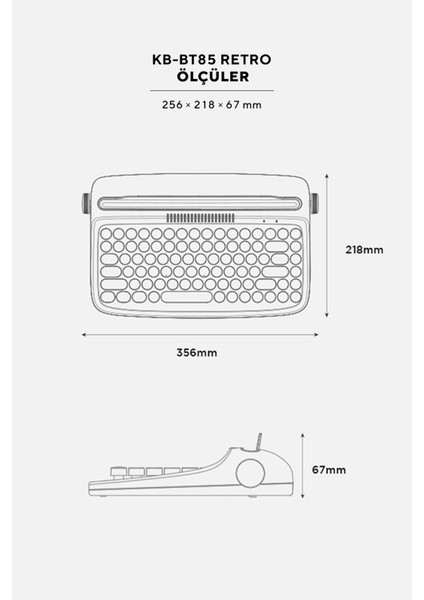 KB-BT85 Retro Lacivert Bluetooth Daktilo Q Mac/win/android/ıos Uyumlu Kablosuz Klavye