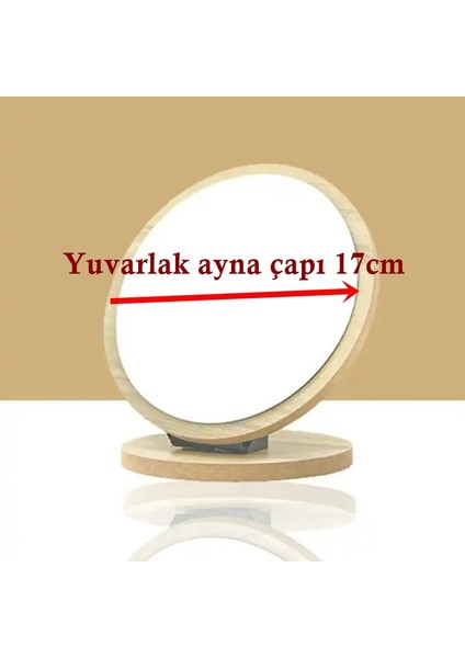 Şık Tasarım Ayarlanabilir Açılı Ahşap Ayna Yuvarlak Masaüstü Makyaj Aynası 20CM No:3