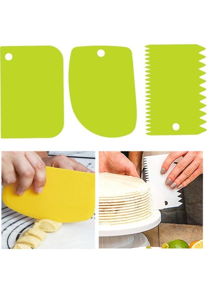 Kırmızı 3 Adet/takım Hamur Kek Kesici Dilimleme Spatula Kek Krem Kazıyıcı Mantı Kesiciler Kazıyıcı Düzensiz Diş Kenar Dıy Pürüzsüz (Yurt Dışından)