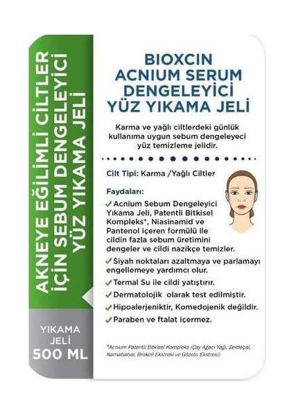 Acnium Sebum Dengeleyici Yüz Yıkama Jeli 500 ml + 500 ml Avantaj Paket