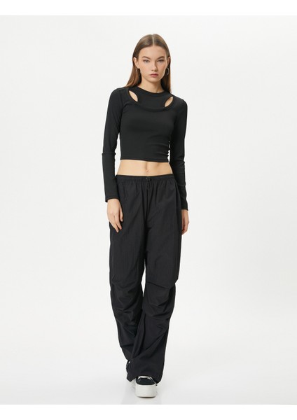 Çift Yaka Detaylı Tişört Uzun Kollu Ribanalı fiyatları