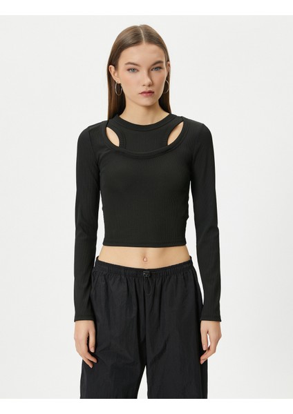 Çift Yaka Detaylı Tişört Uzun Kollu Ribanalı modelleri