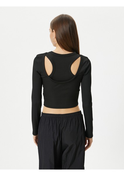 Çift Yaka Detaylı Tişört Uzun Kollu Ribanalı fırsatları