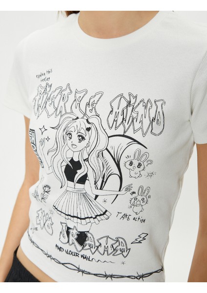 Anime Tişört Baskılı Kısa Kollu Bisiklet Yaka Pamuklu Slim Fit indirimleri