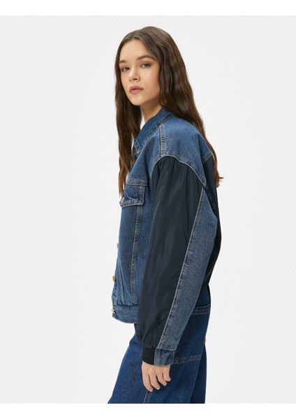 Kot Ceket Paraşüt Kumaş Detaylı Astarlı Renk Kontrastlı Kapaklı Cepli