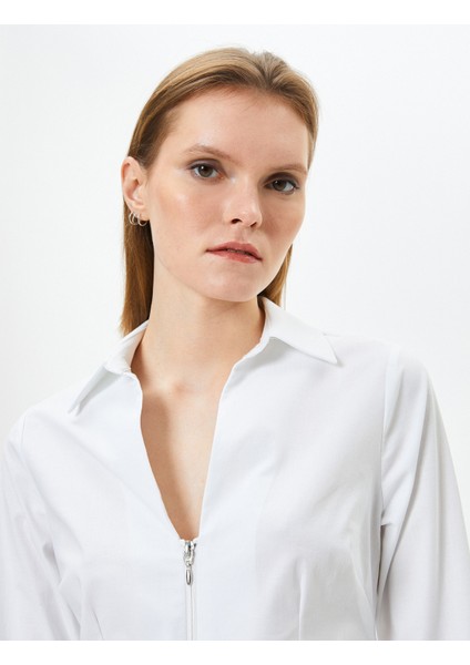 Fermuarlı Gömlek Uzun Kollu Pamuklu Slim Fit