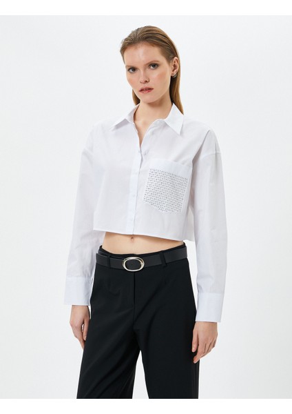 Crop Uzun Kollu Gömlek Cep Detaylı Düğmeli Pamuklu modelleri