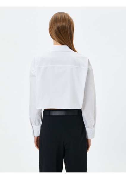 Crop Uzun Kollu Gömlek Cep Detaylı Düğmeli Pamuklu fırsatları