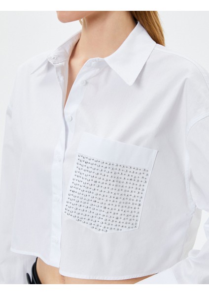 Crop Uzun Kollu Gömlek Cep Detaylı Düğmeli Pamuklu indirimleri