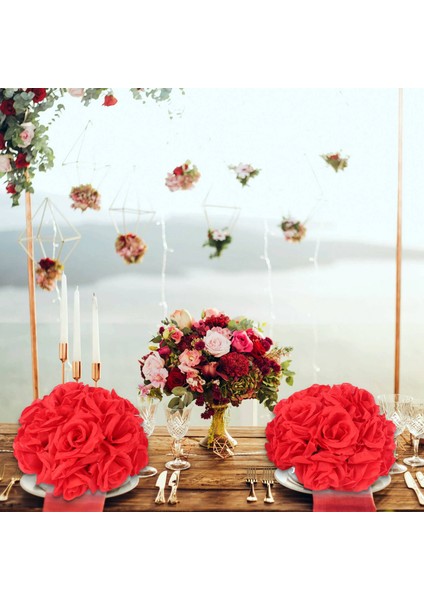 8 "(20 Cm) Düğün Süslemeleri Yapay Gül Ipek Çiçek Topu Centerpieces Nane Dekoratif Asılı Çiçek Topu Şarap (Kırmızı) (Yurt Dışından)
