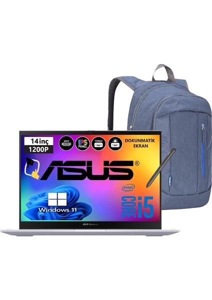 Vivobook S 14 Flip TP3402VA-LZ187W Intel Core I5-1335U 8gb Ram 2tb SSD 14'' IPS Dokunmatik Kalemli W11 Home Taşınabilir Bilgisayar Snertech Çanta Hediye