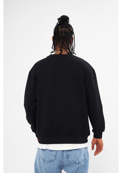 Erkek Sıfır Yaka Oversize 3 Iplik Sweatshirt